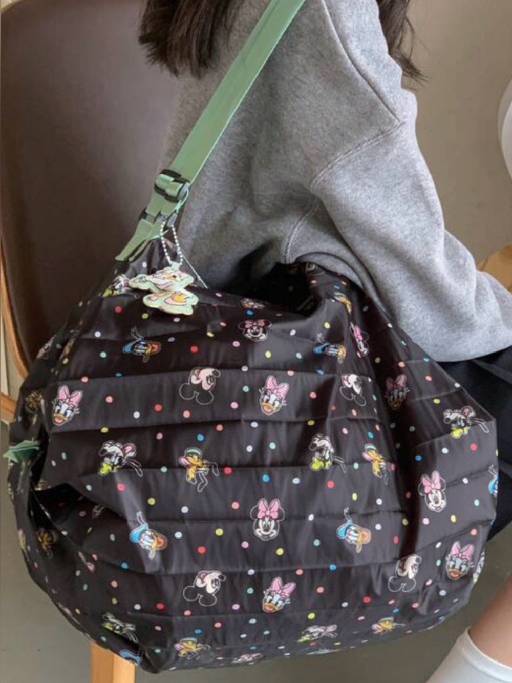 Disney Black Daisy Duck charm Shupatto-Style Zip Folding Tote